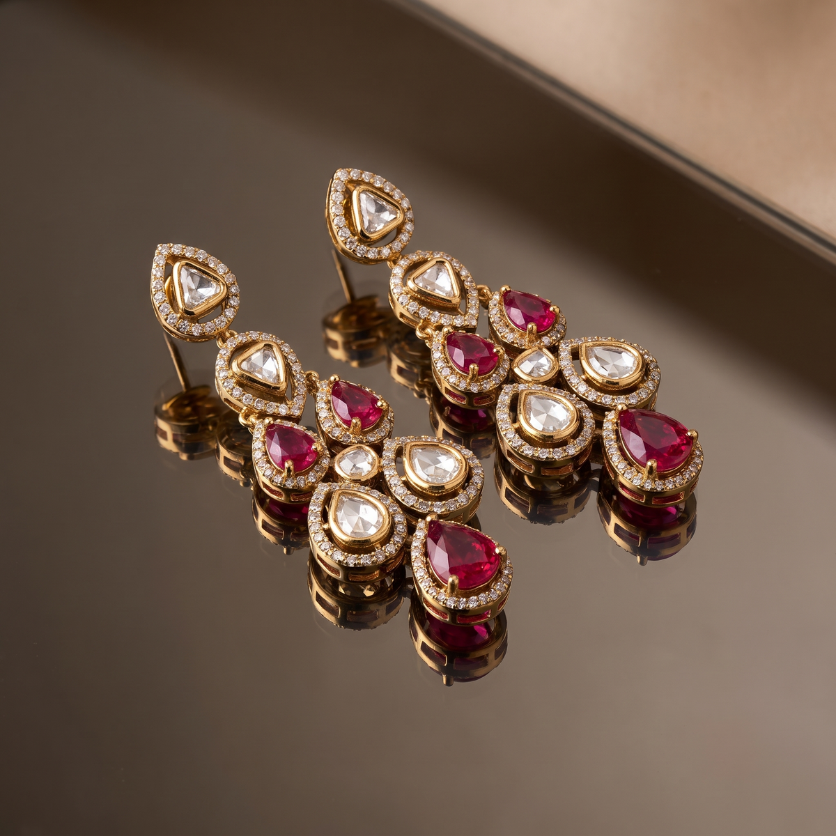 Miraya Ruby Kundan Drop Earrings