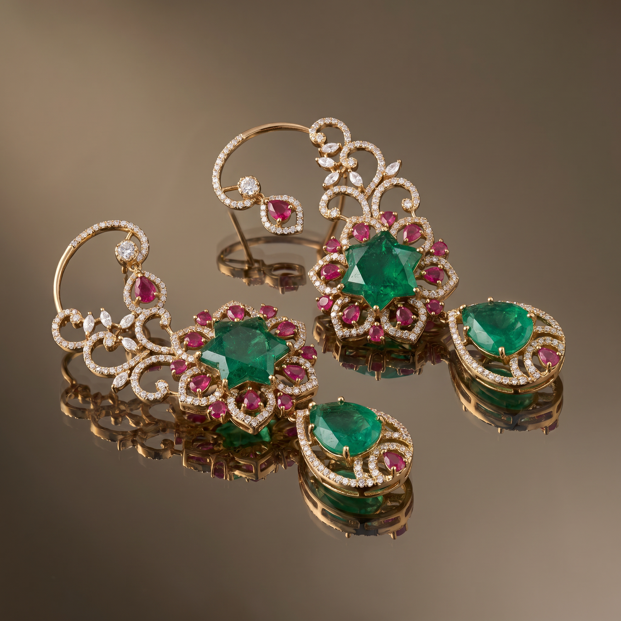 Nakshatra Emerald Ruby Multicolor Ear Cuff