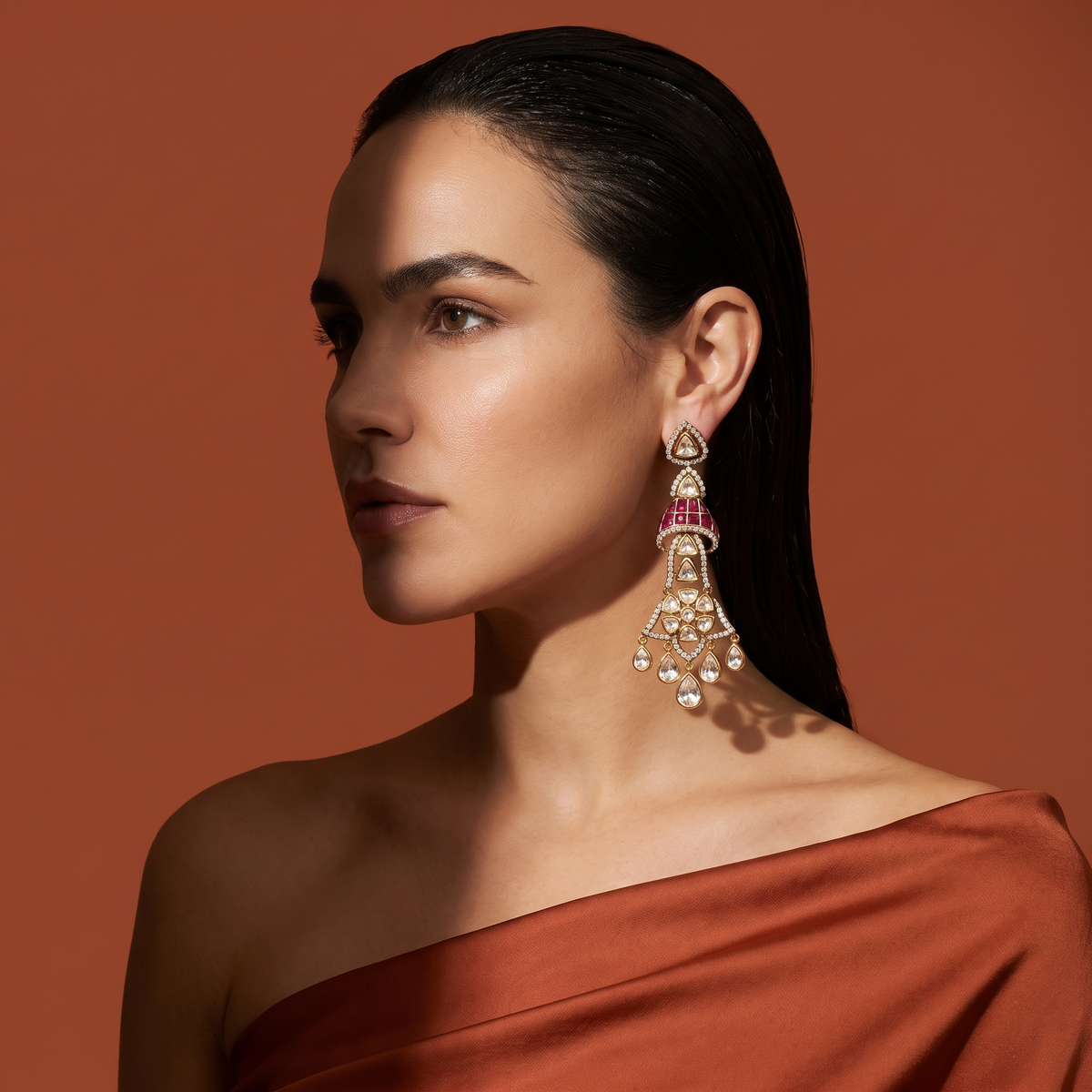 Naomi Ruby Kundan Cascade Earrings