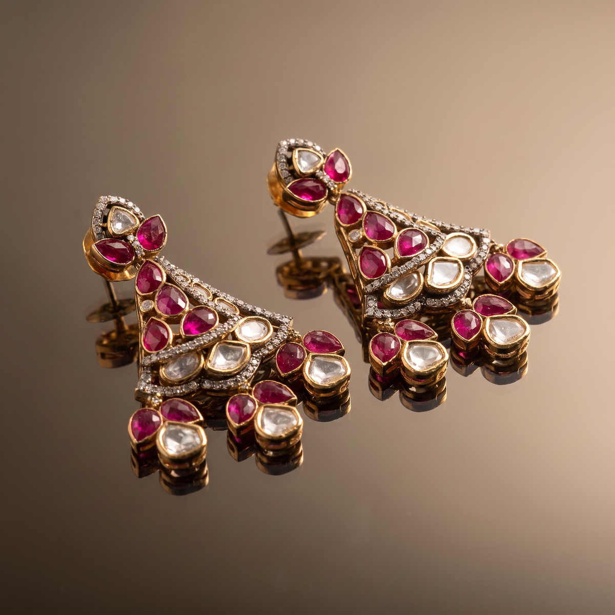 Navika Green Kundan Chandelier Earrings