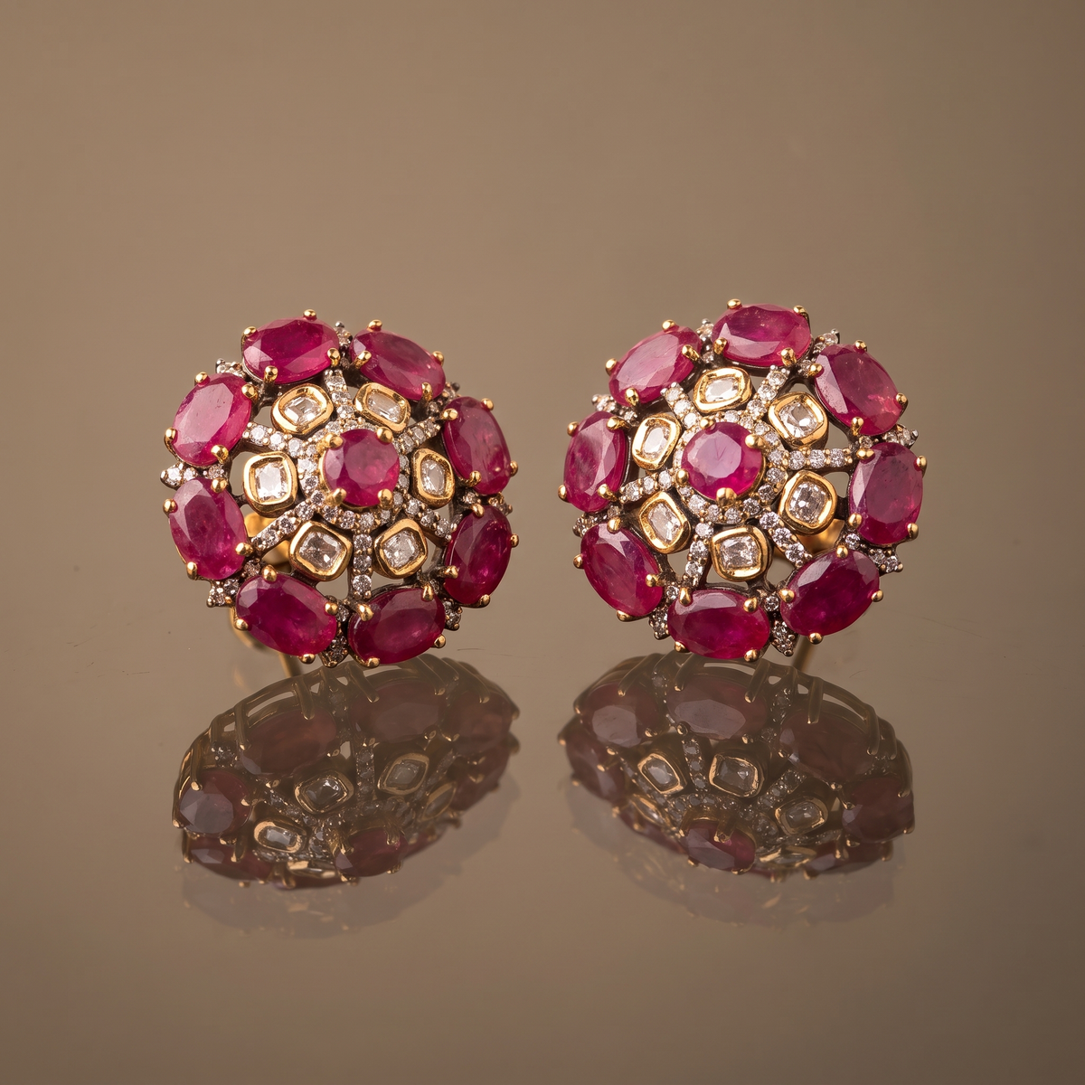 Nira Ruby Polki Studs