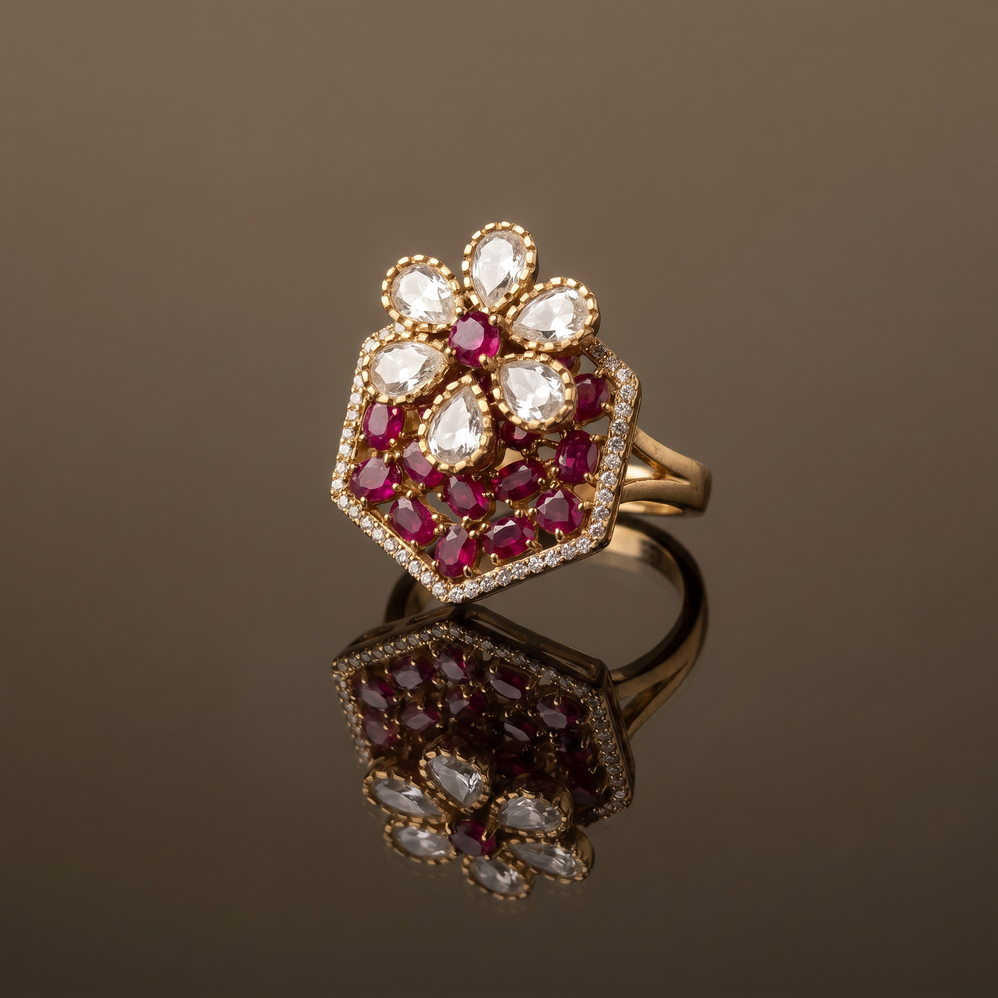 Pranvitha Ruby Blossom Ring