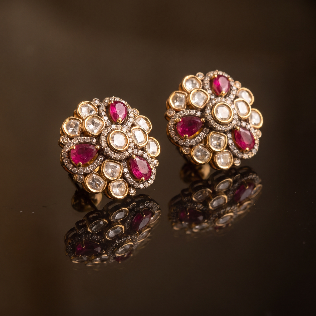 Pravika Kundan Floral Stud Earrings