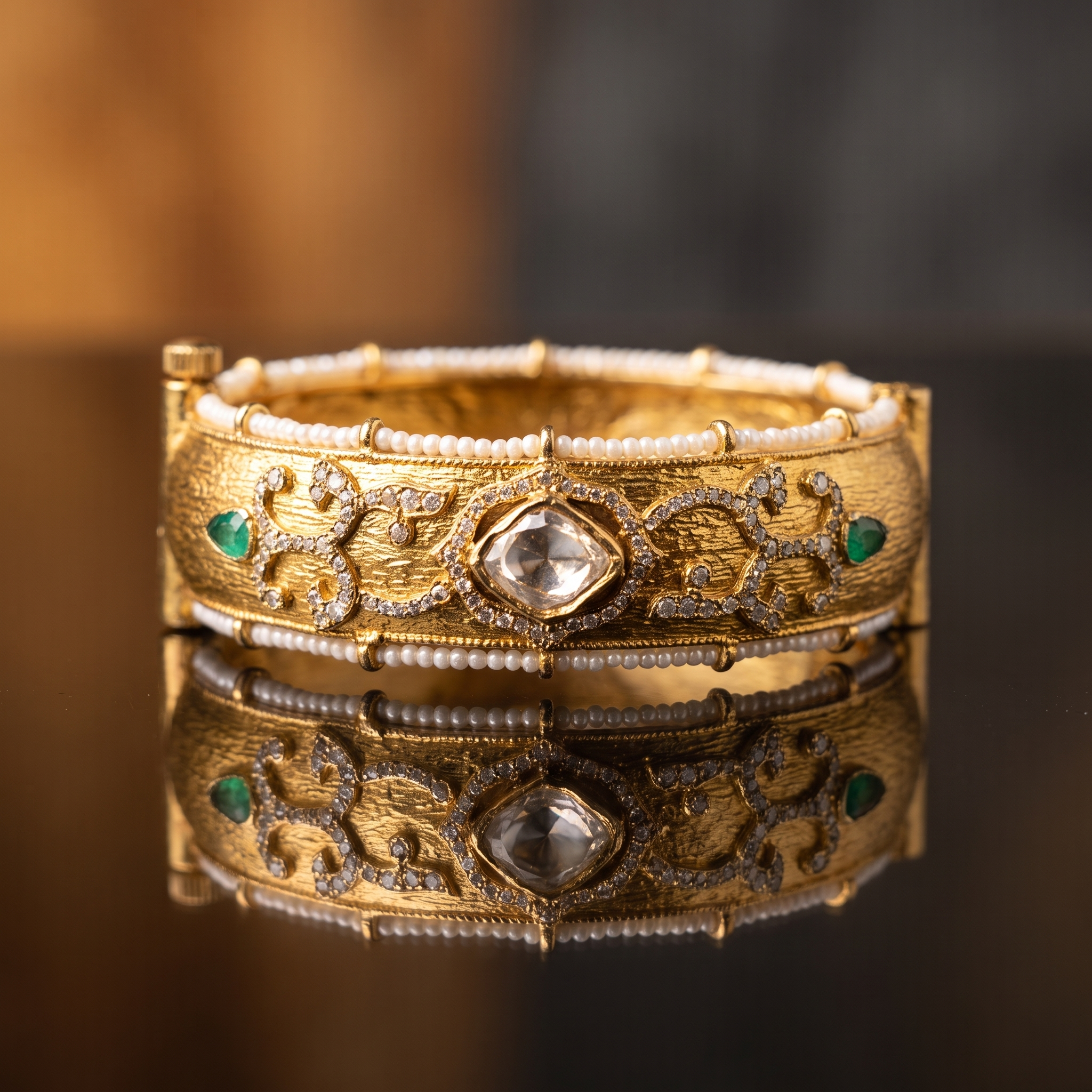 Rajwada Emerald Kundan Kada