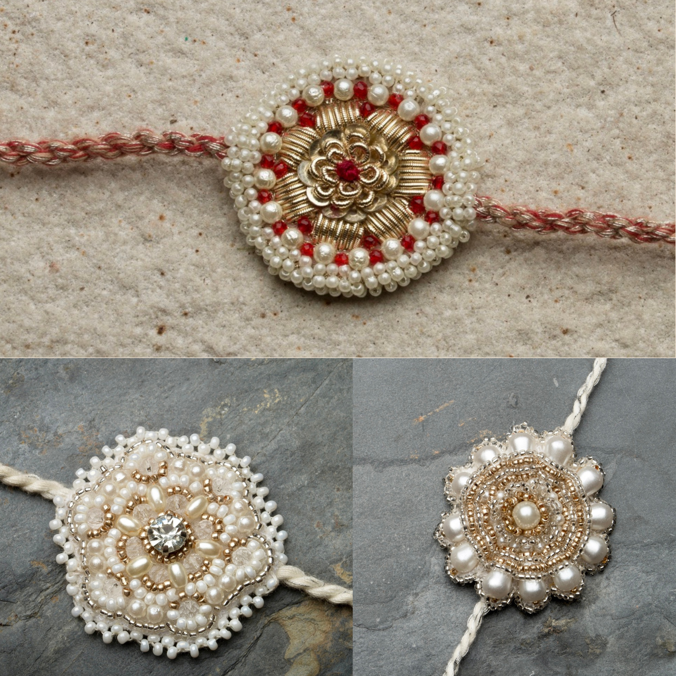 Set of 3 Embroidered Pearl Rakhis