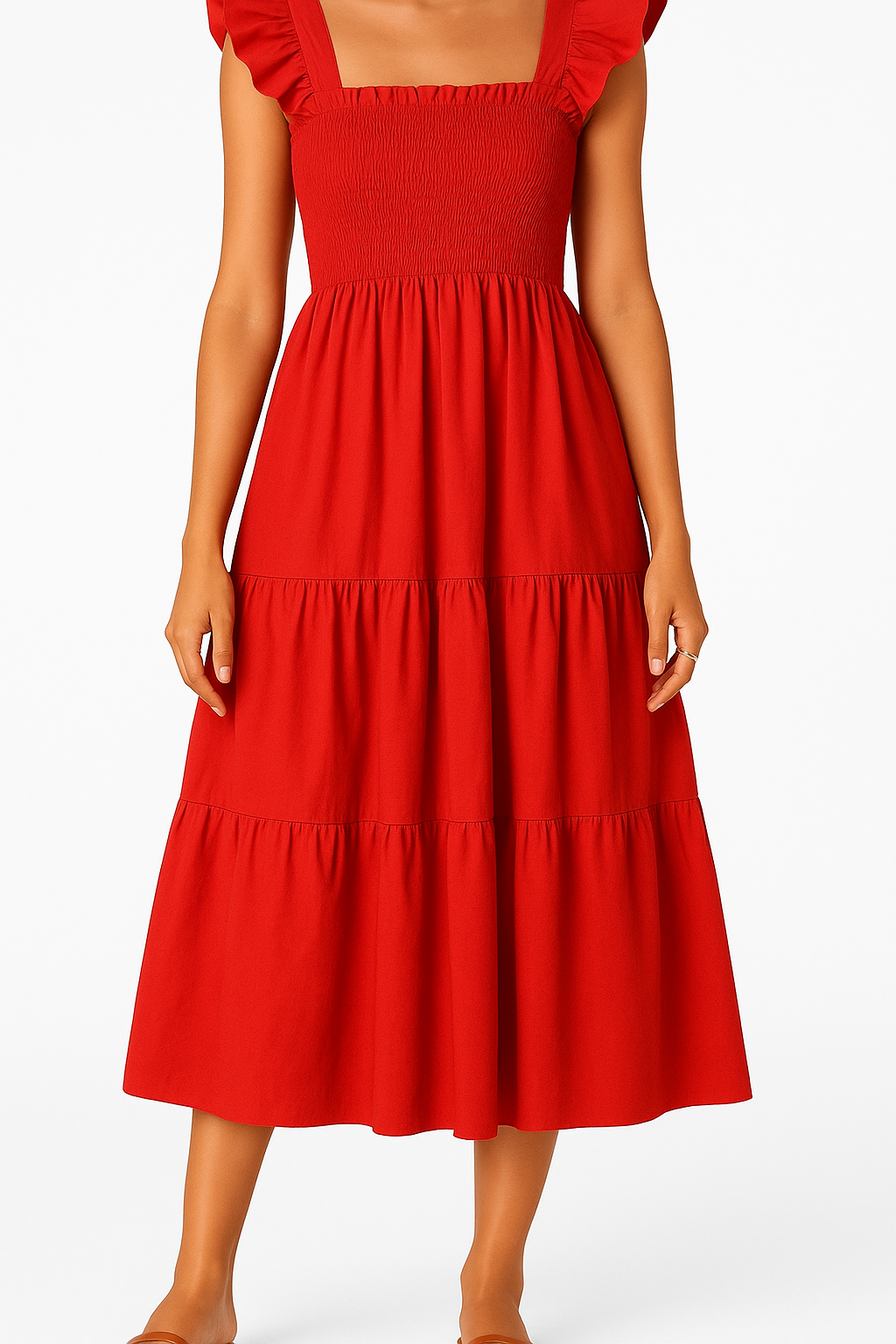 Ruffled Poplin Smocked Midi Dress