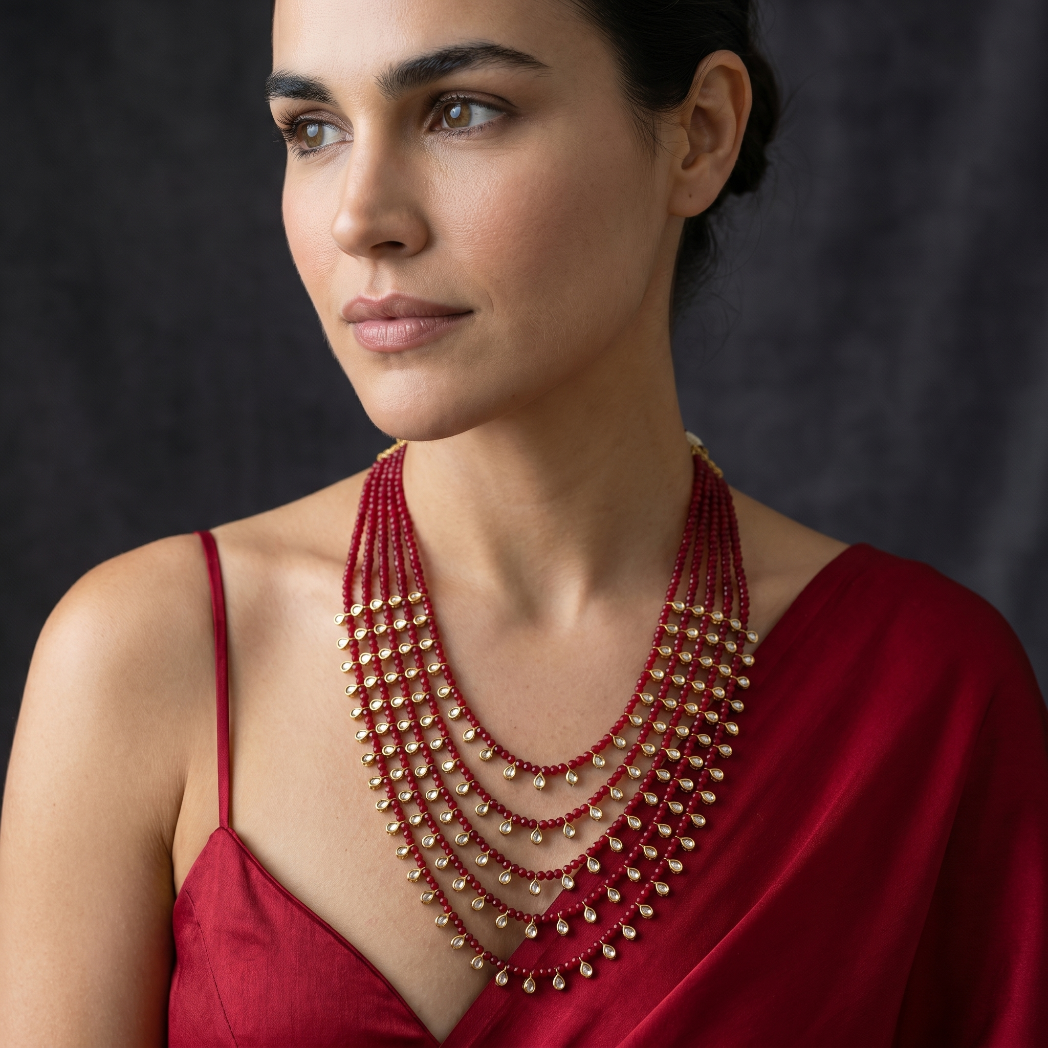 Aadhira Emerald Layered Bead Necklace