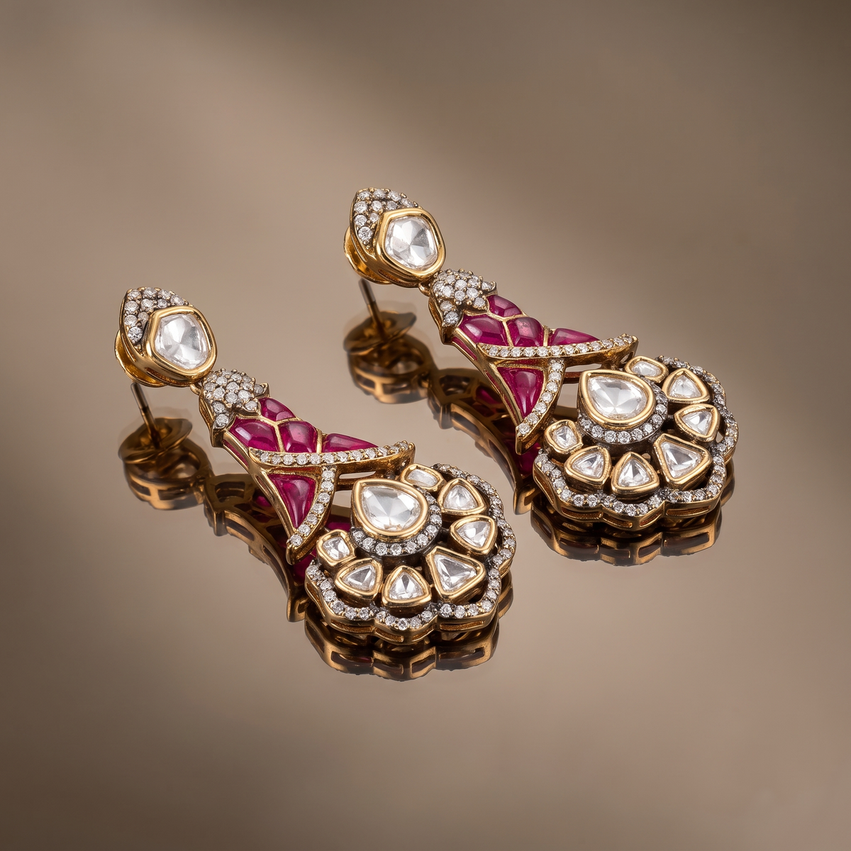 Ruvika Ruby Kundan Statement Earrings