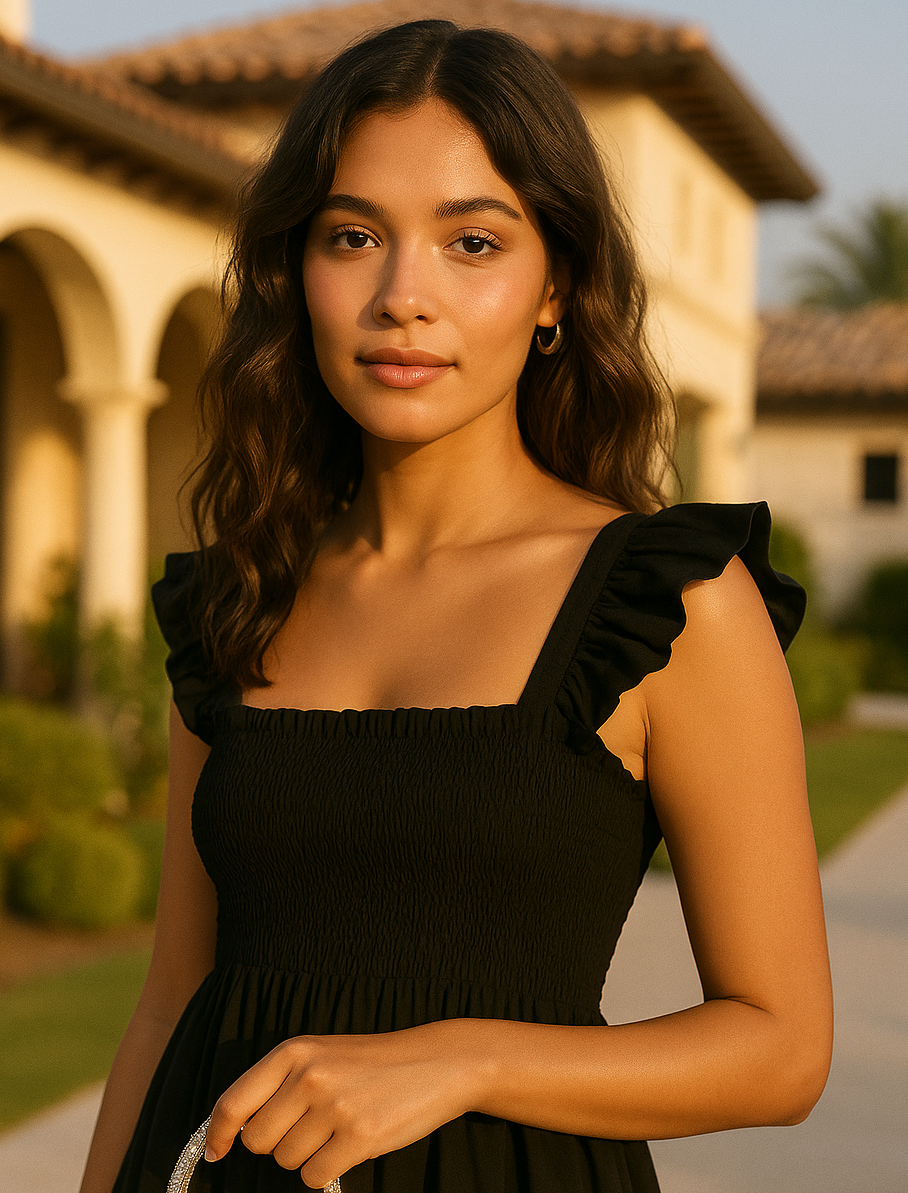 Ruffled Poplin Smocked Midi Dress
