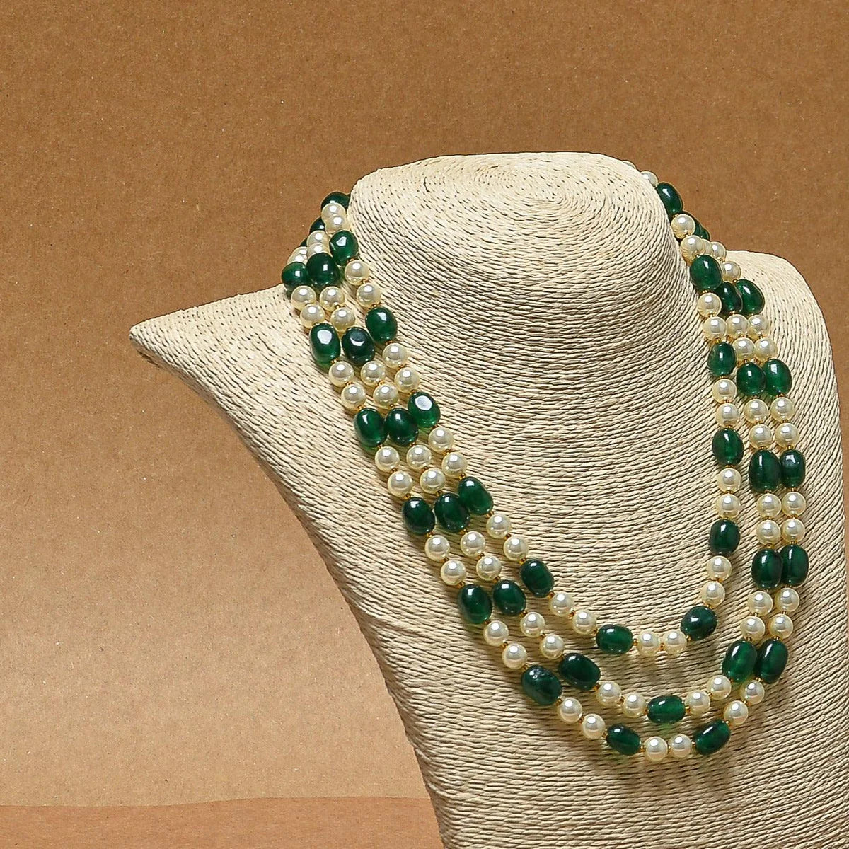 Nayantara Emerald Stone and Swarovski Pearl Necklace