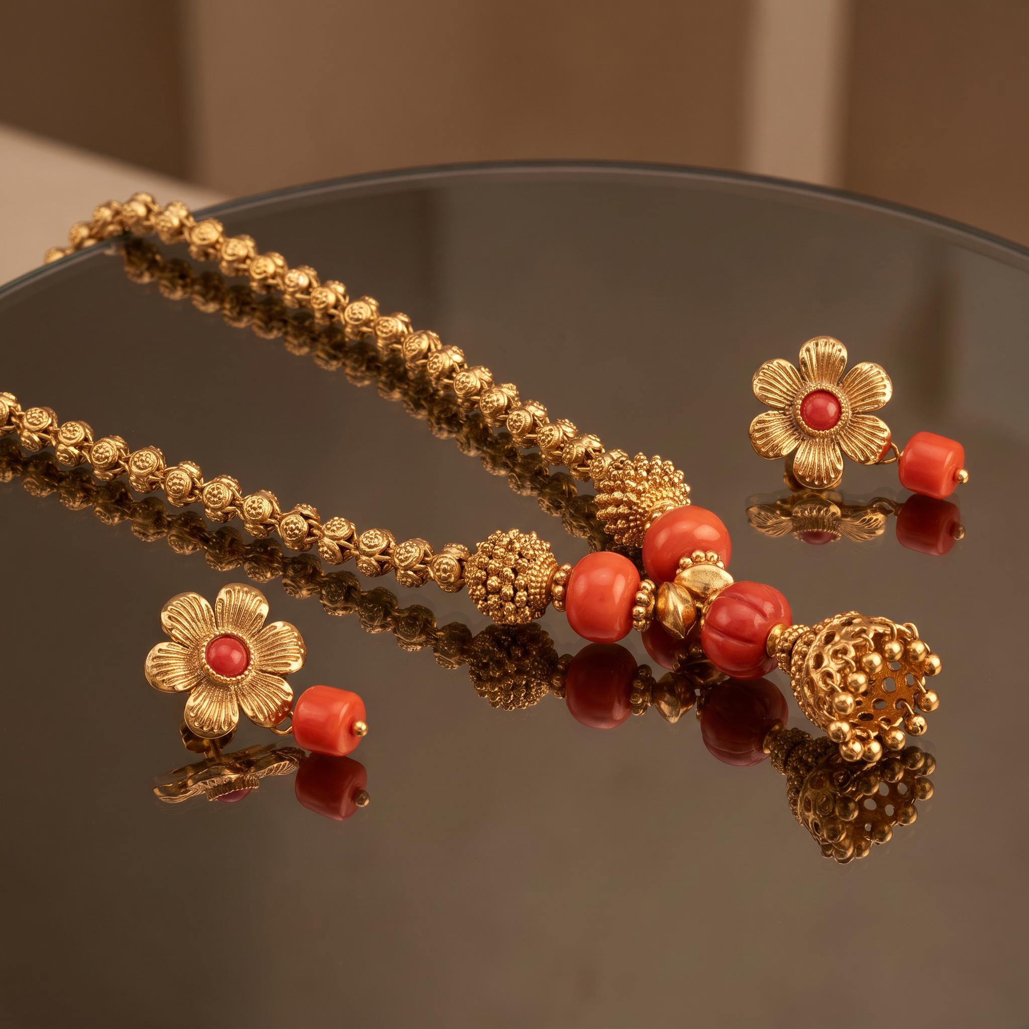 Tisca Coral Necklace Set
