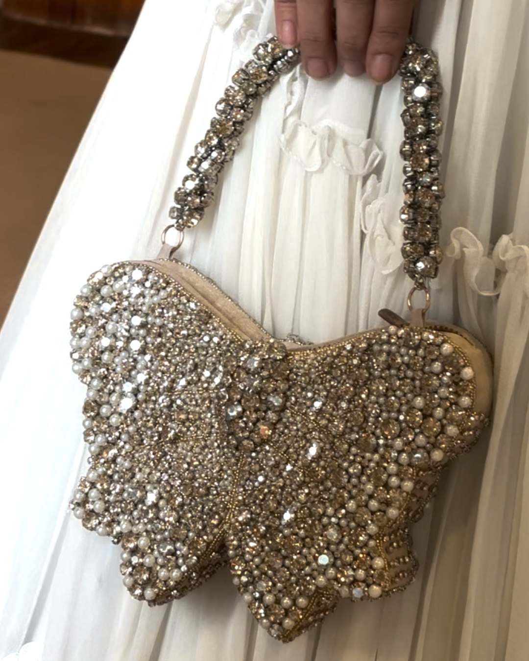 SAMPLE Bow bag crystals champagne