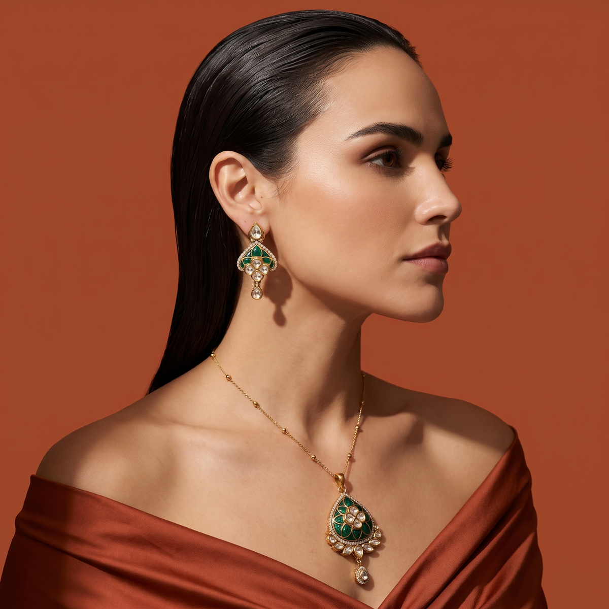 Urja Green Kundan Pendant Set