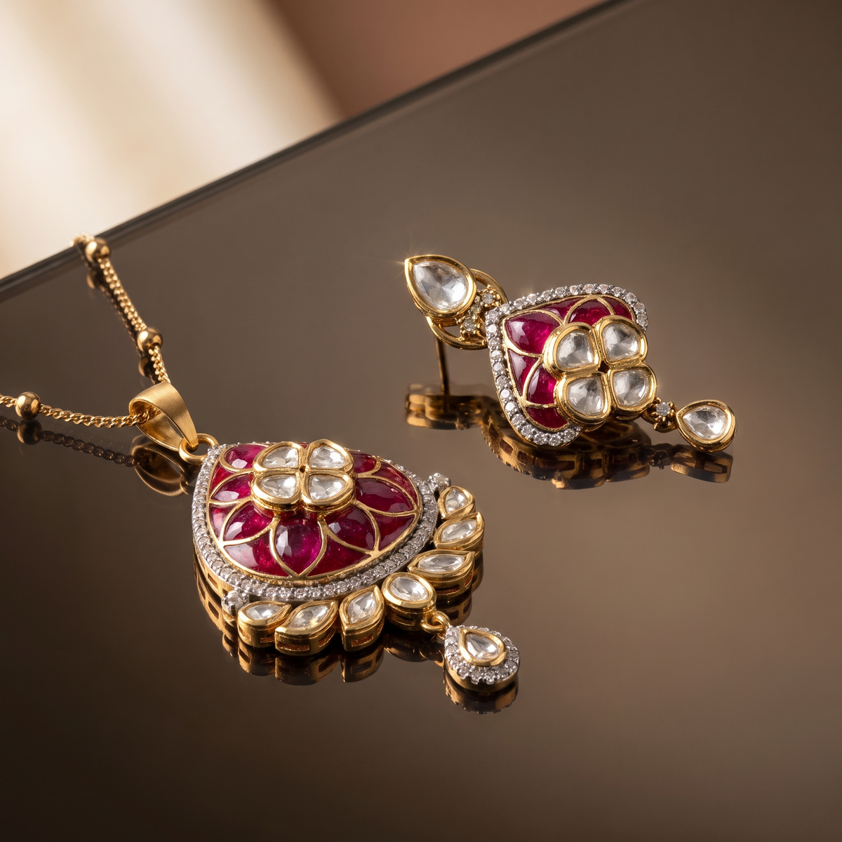 Urja Green Kundan Pendant Set
