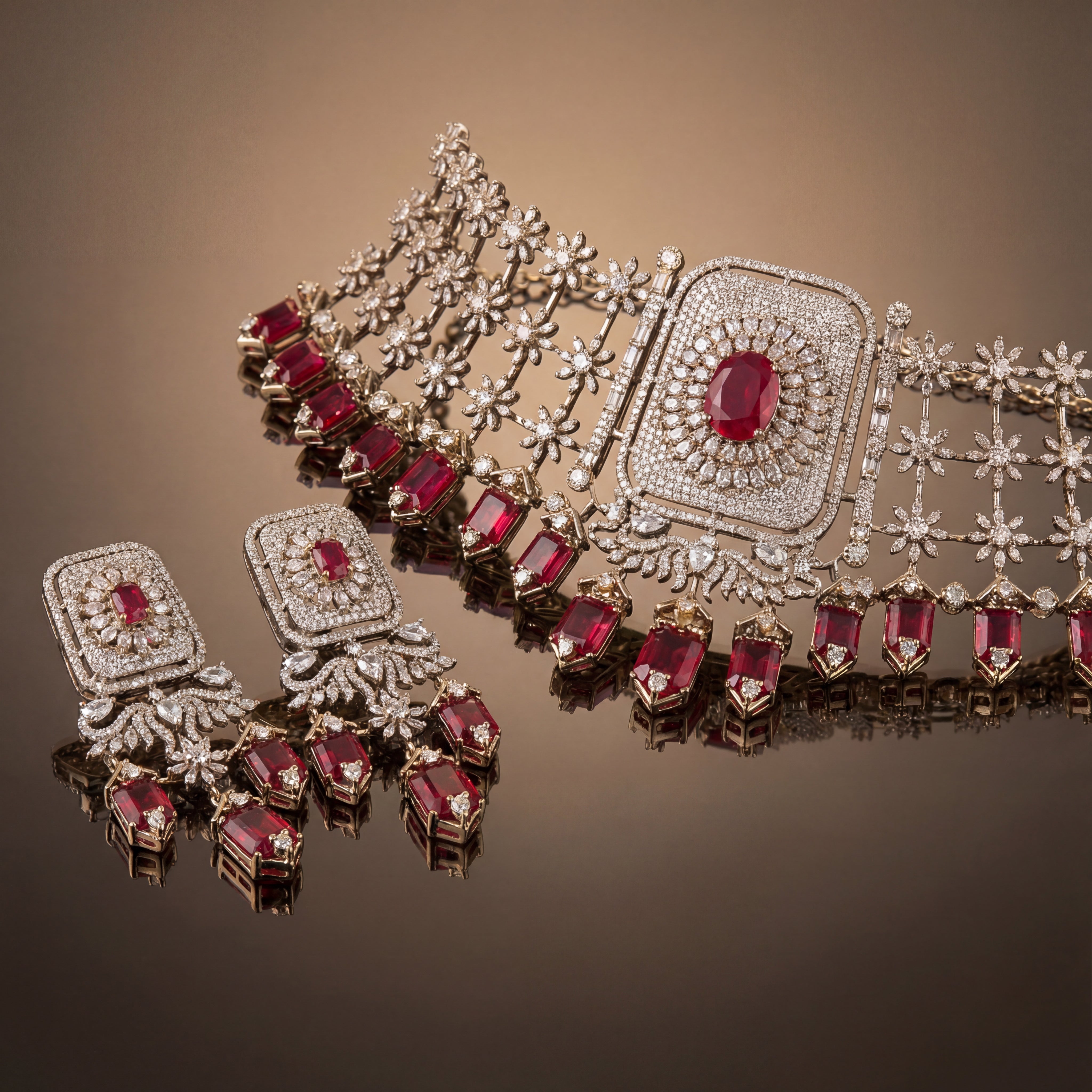 Vintage Ruby Lattice Necklace Set