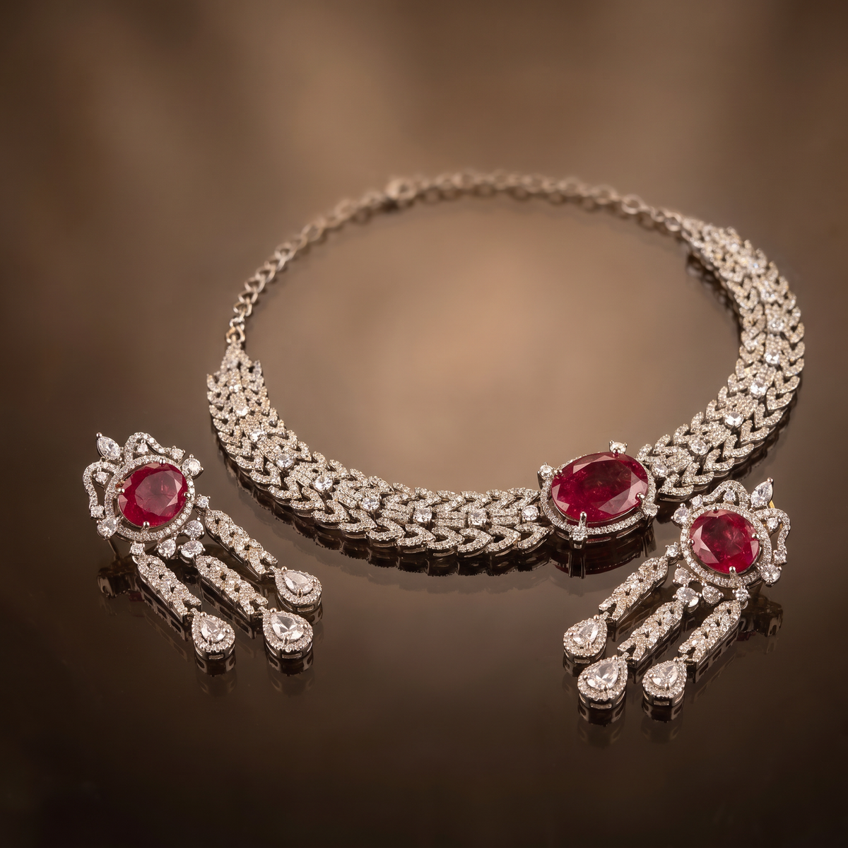 Viona Ruby Crystal Necklace Set