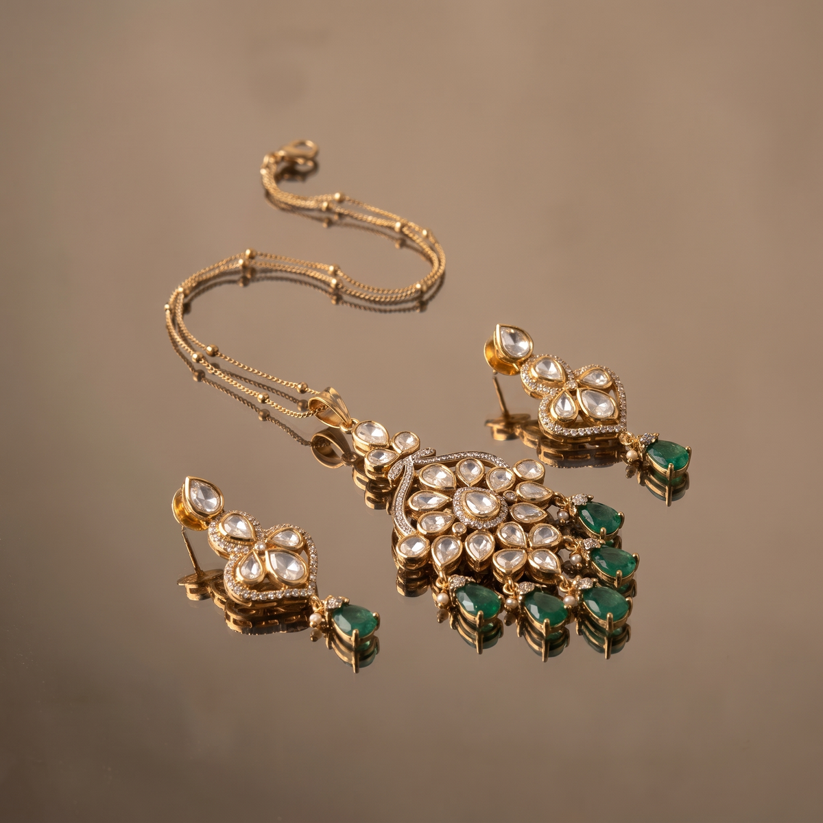 Vriti Ruby Polki Pendant Set