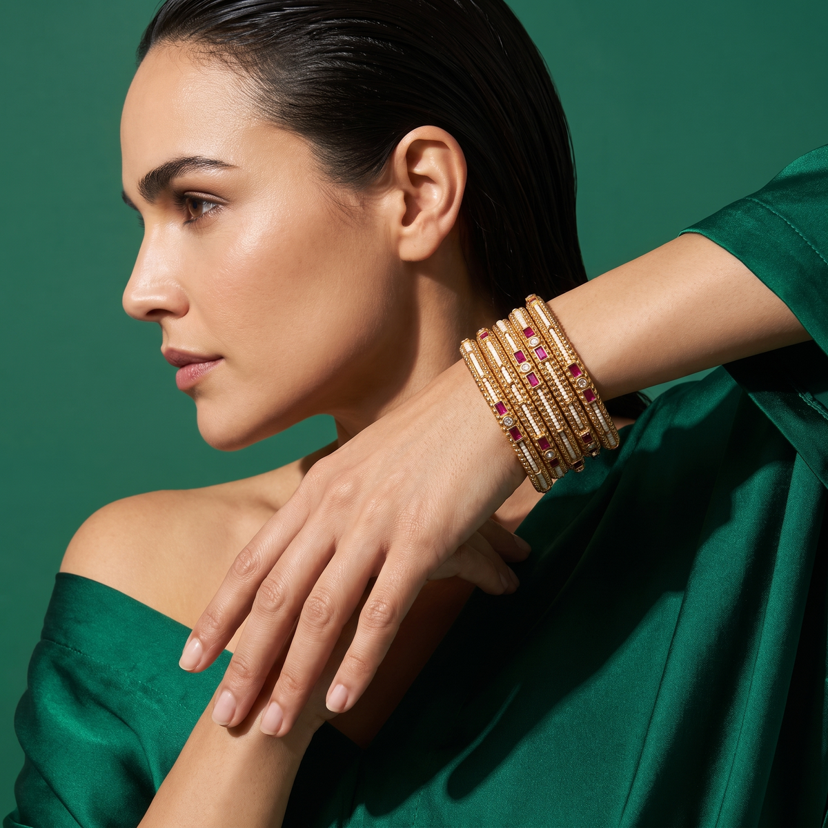 Vyanika Ruby Pearl Stack Bangles Set of 4