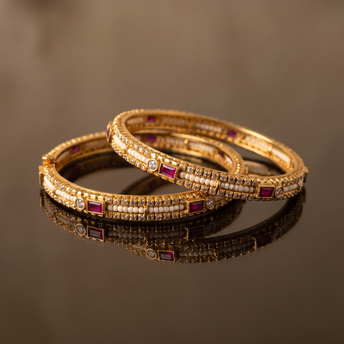 Vyanika Ruby Pearl Stack Bangles Set of 4