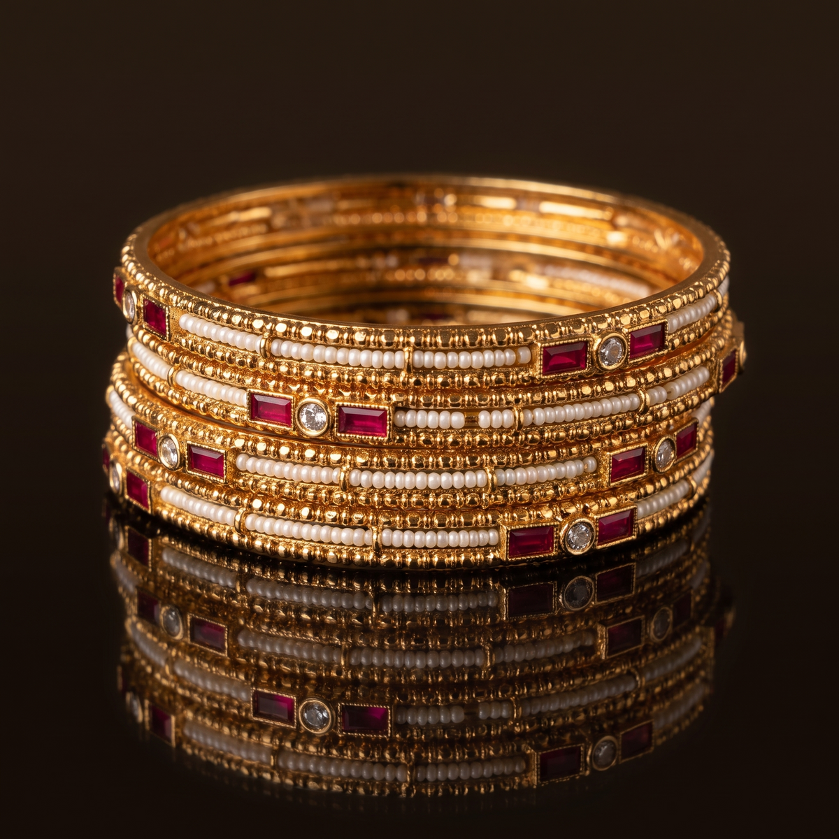 Vyanika Ruby Pearl Stack Bangles Set of 4