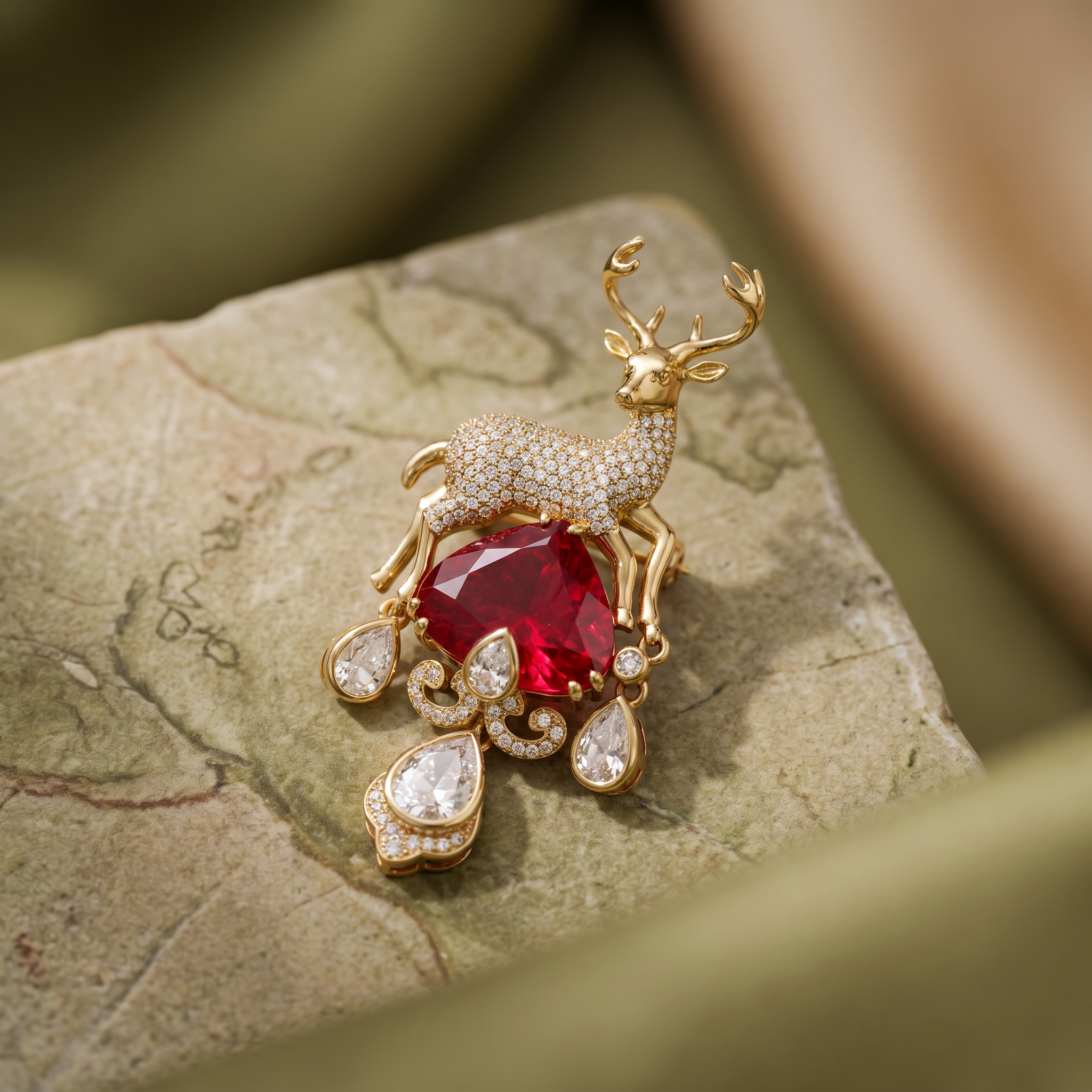 Vyara Scarlet Stag Brooch