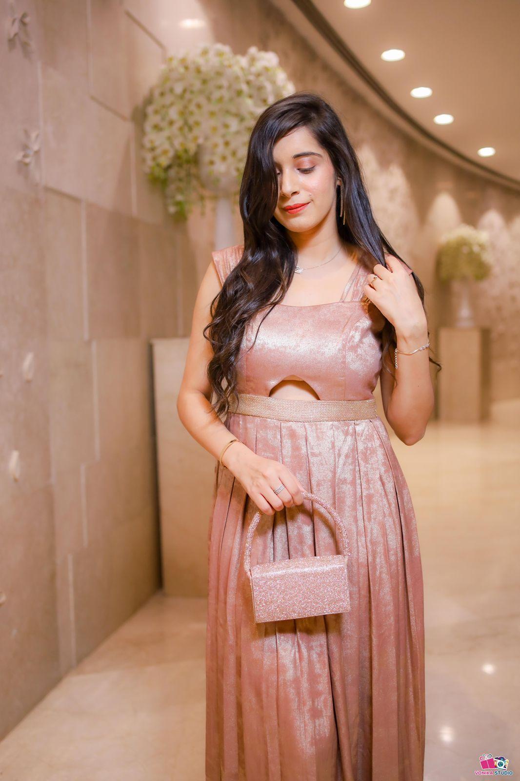 Anya Rose Gold Cut Out Gown - Ozel