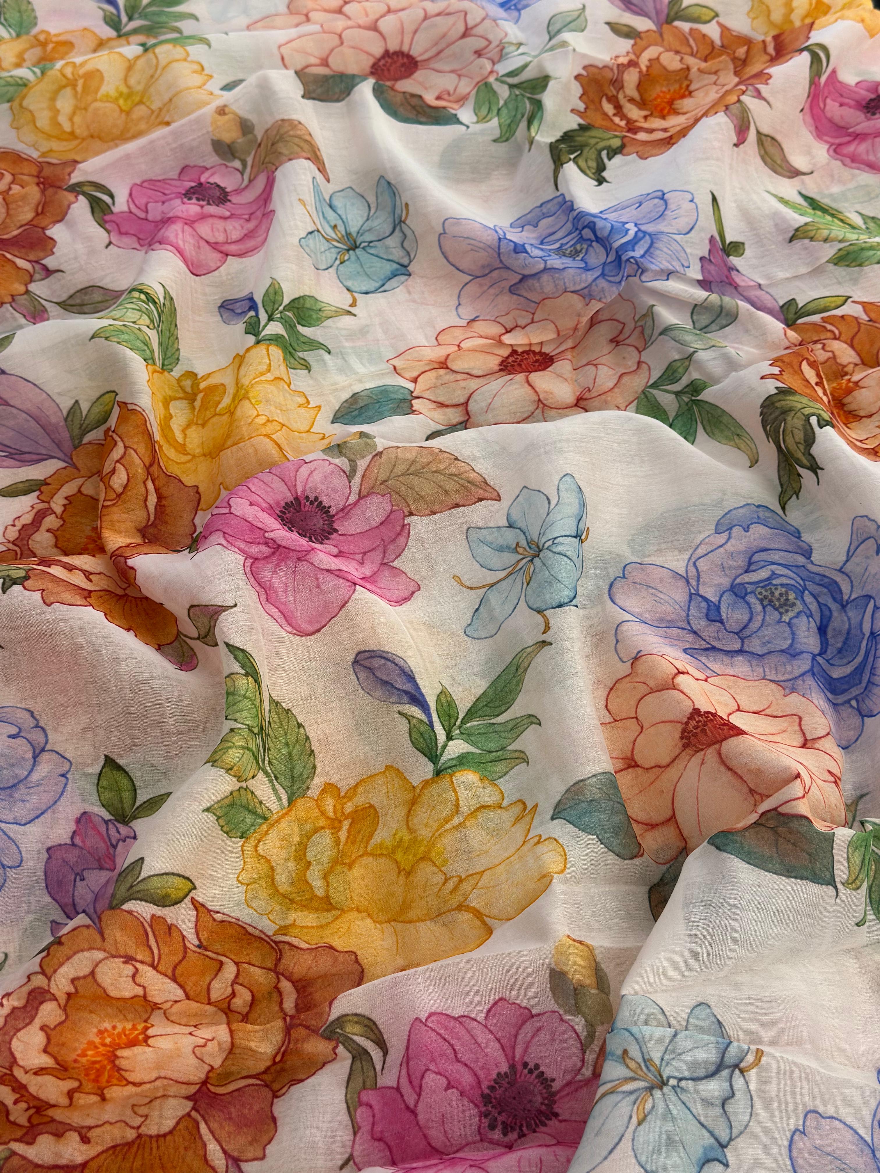 Watercolor Bloom Mul Chanderi Dress