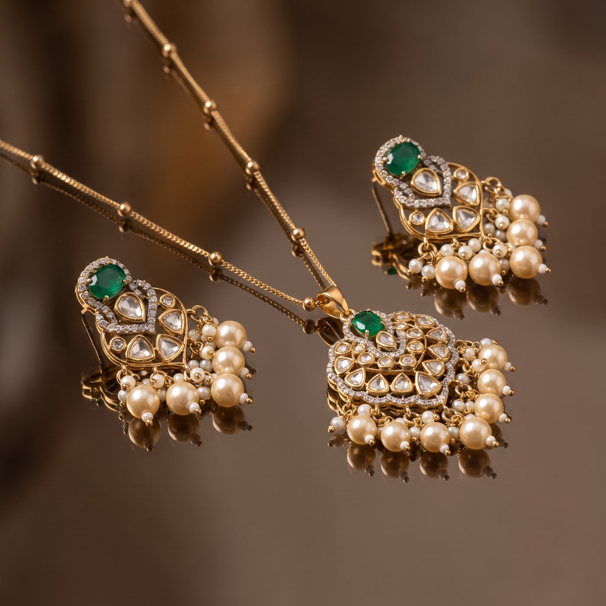 Yuvira Ruby Pearl Pendant Set