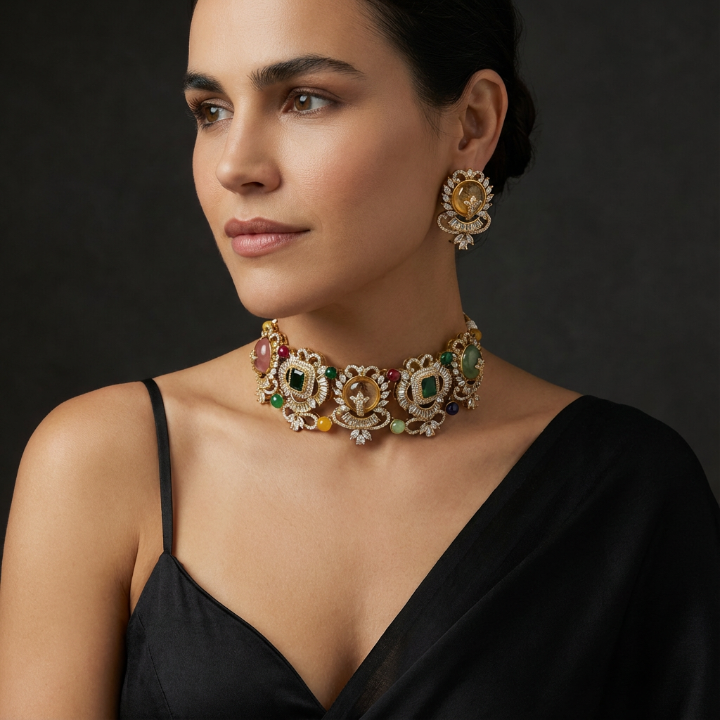 Ziya Navratna Kundan Choker Set
