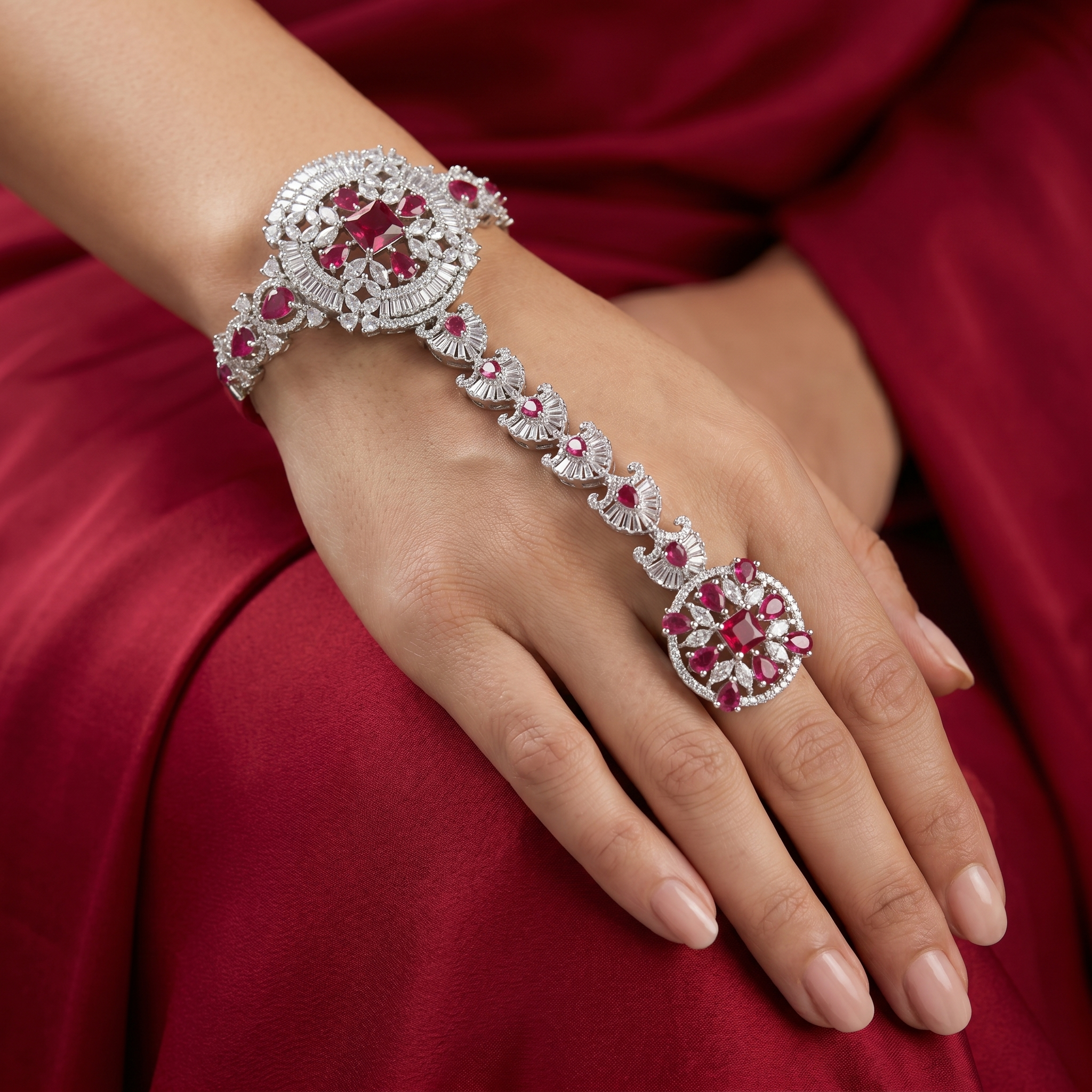 Zeenat Ruby Hand Harness Bracelet