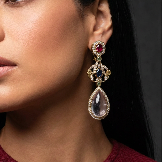 Estelle gemstone earrings – elegant Indian jewelry by Ozel