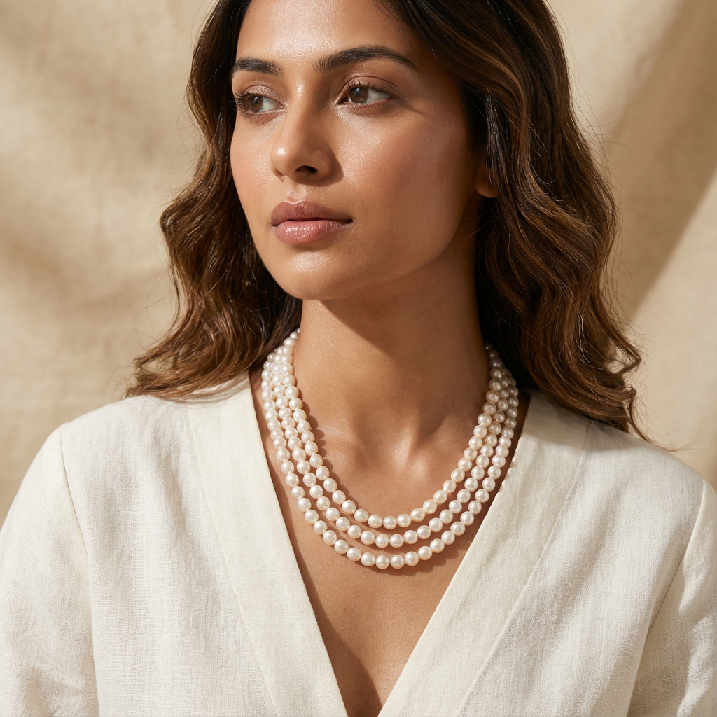 Freshwater Pearl Necklace Three Layers - Ivory