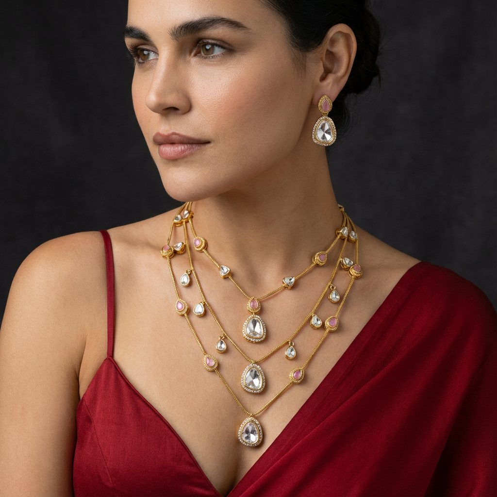 Layered Polki Drop Necklace Set