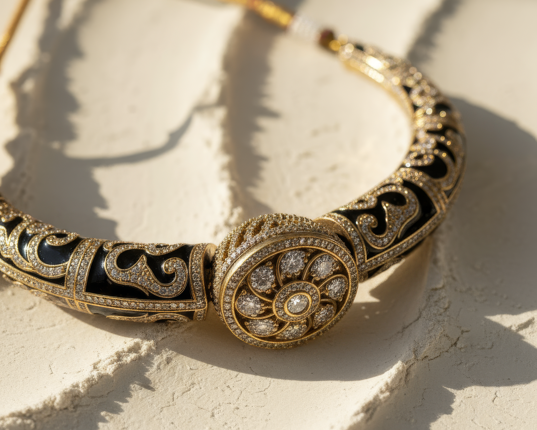 Black Enamel Hasli Necklace with earrings