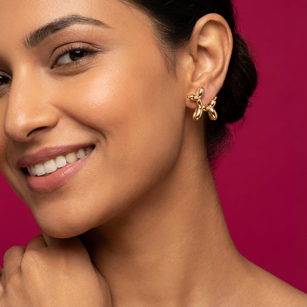 Sculpted Balloon Knot Stud Earrings (Gold Tone)