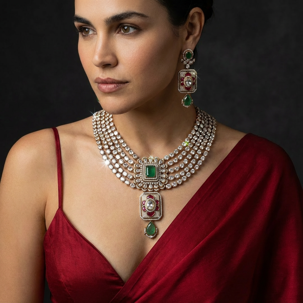 Rajkumari Emerald Rani Choker Set