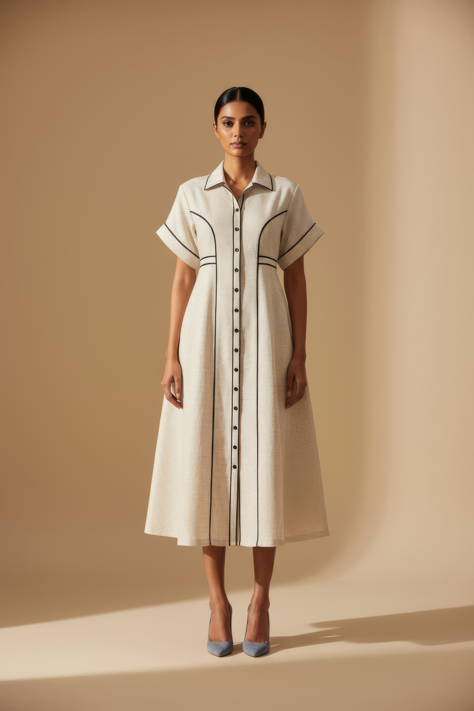 Contrast Piping Midi Dress