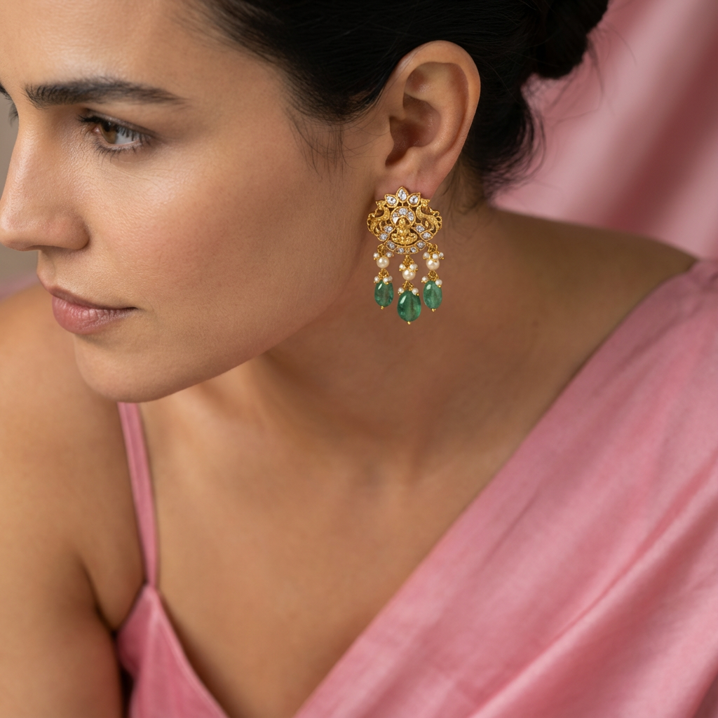 Vrindāra Lakshmi Emerald Temple Necklace Set