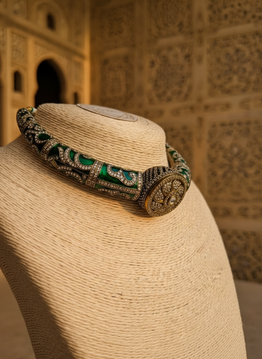 Emerald Enamel Hasli Necklace with earrings