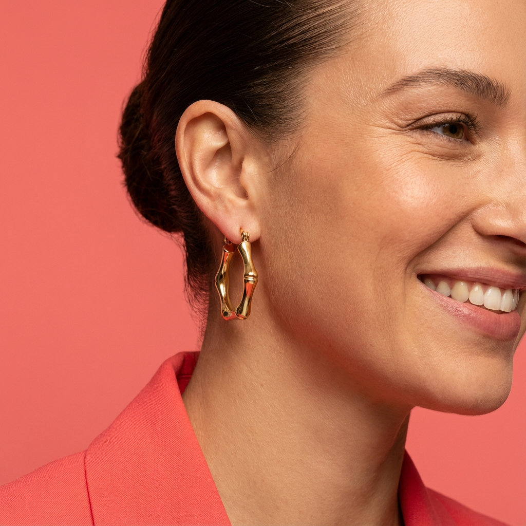 Organic Sculpted Hoop Earrings (Gold Tone)