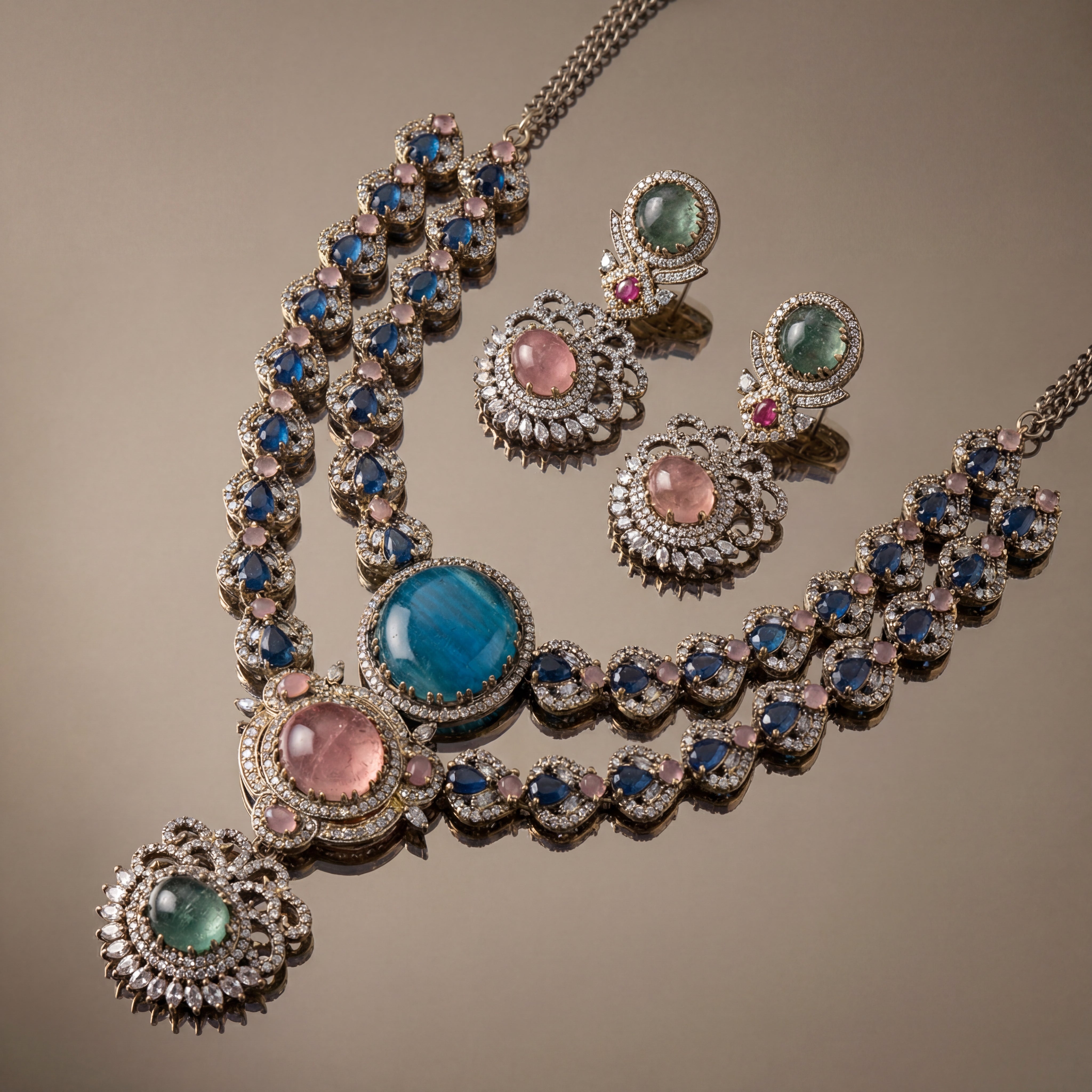 Celestine Garden Necklace Set - Blue