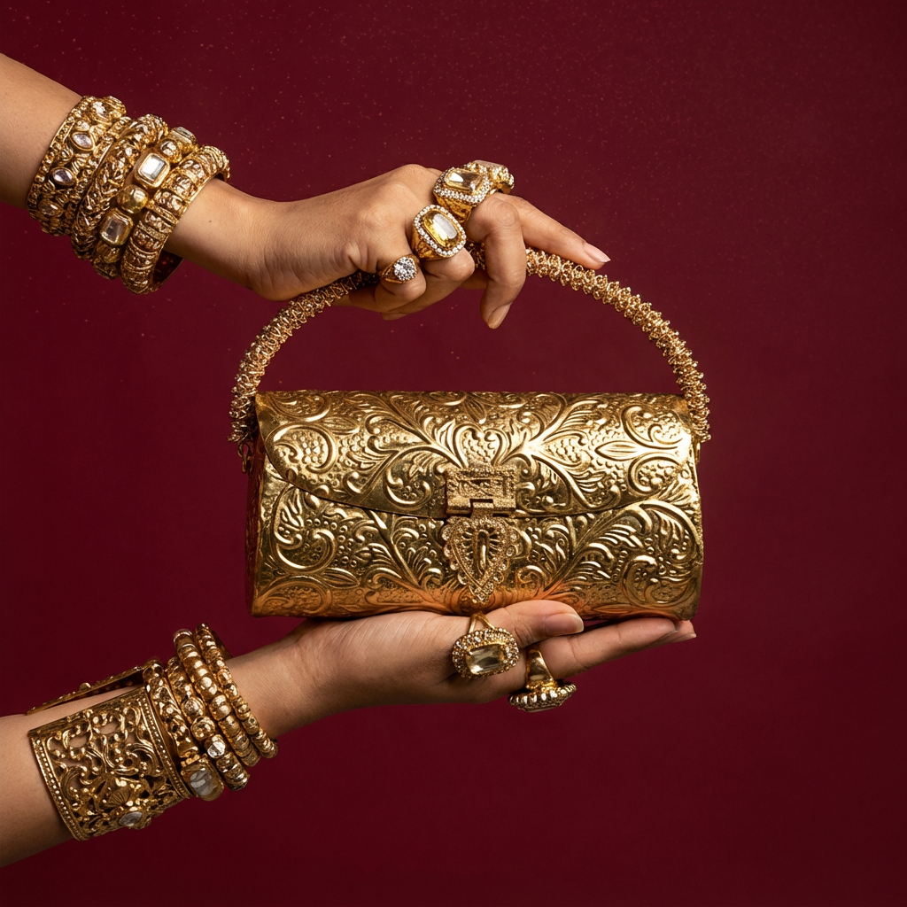 Carved Heritage Golden Clutch Bag