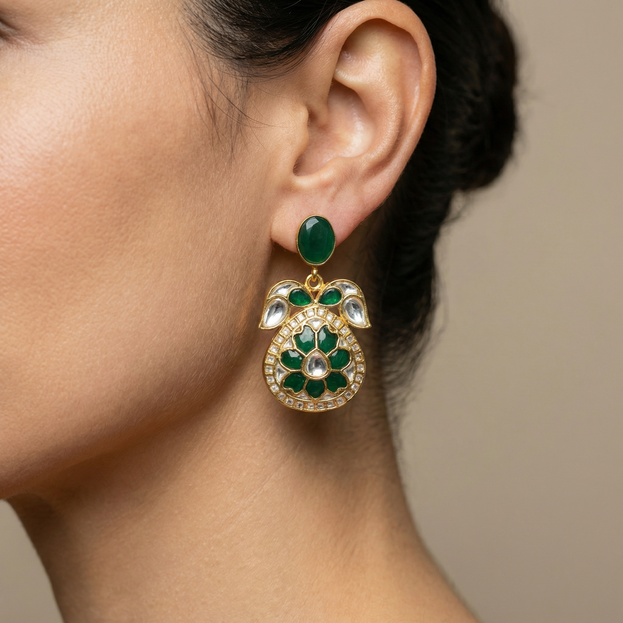 Divyam Jadau Emerald Earrings