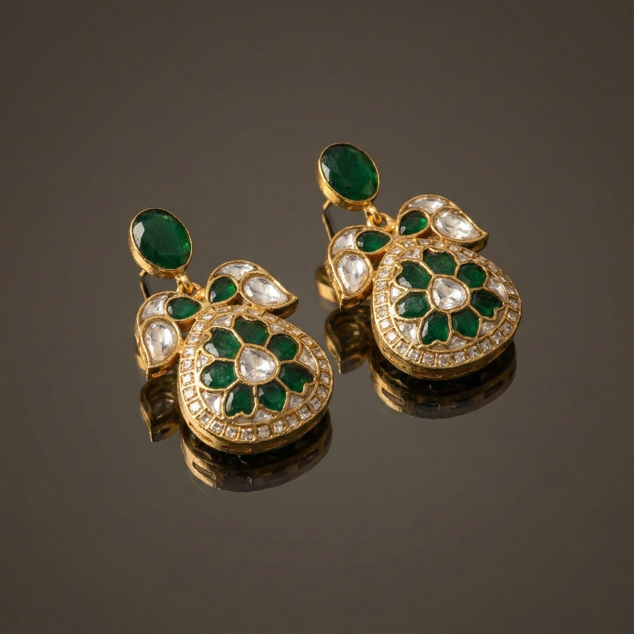 Divyam Jadau Emerald Earrings