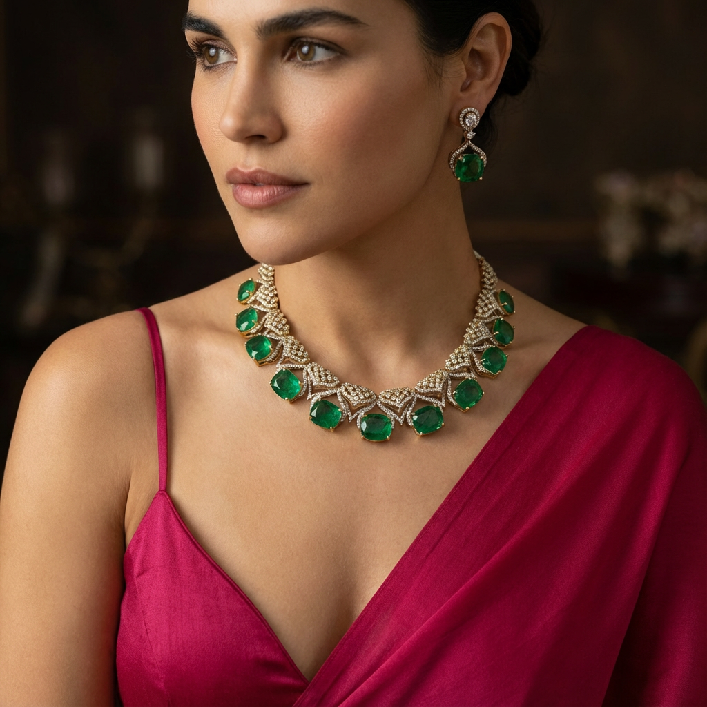 Emerald Grid Necklace Set