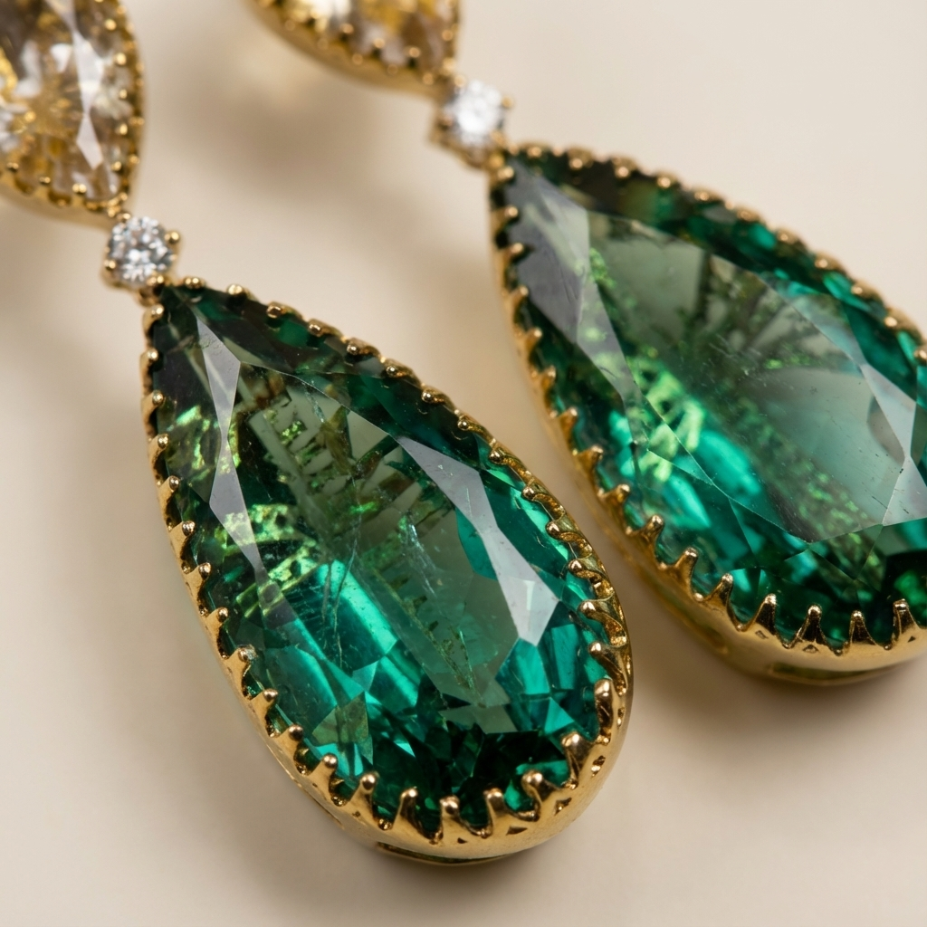 Lumiere drop earrings – styled jewelry flat lay by Ozel
