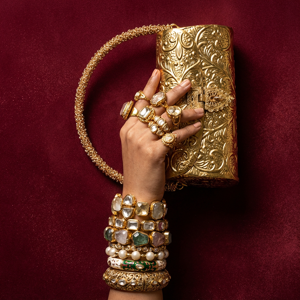 Carved Heritage Golden Clutch Bag