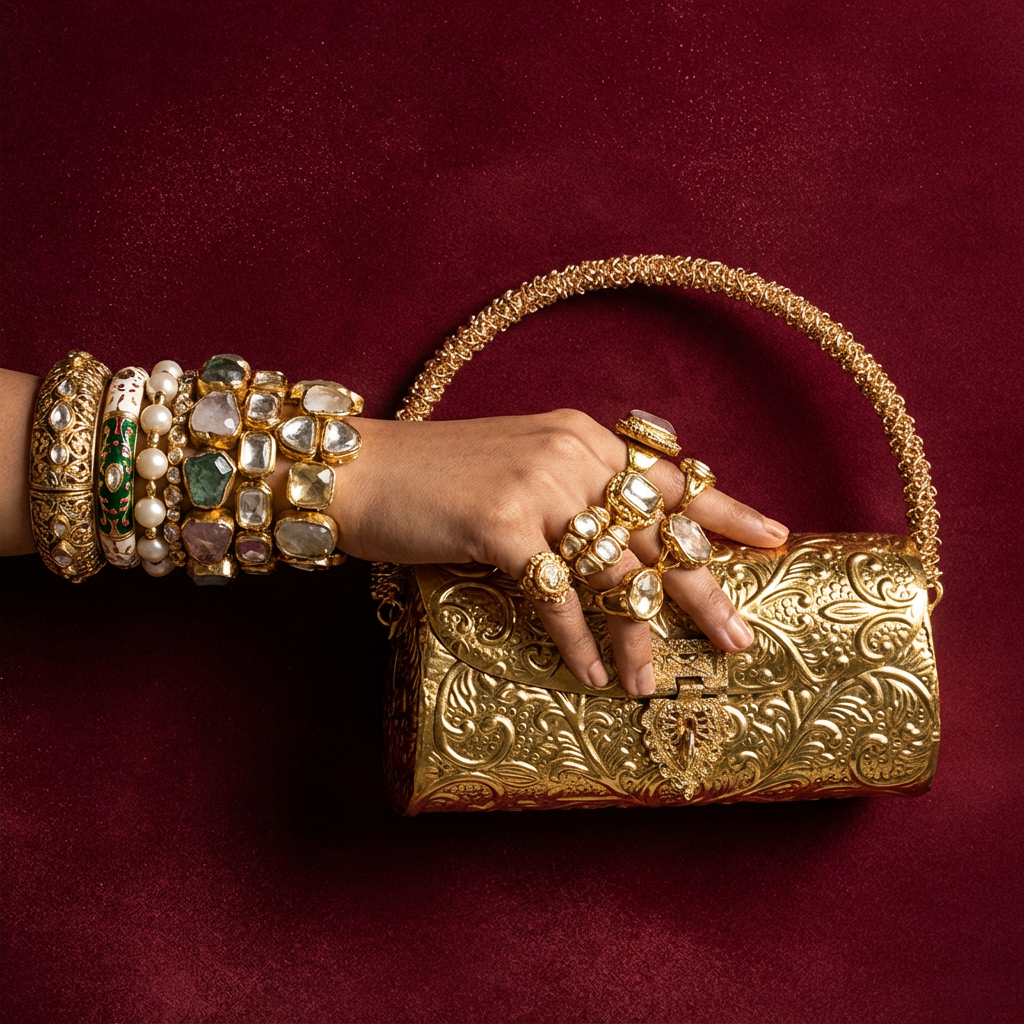 Carved Heritage Golden Clutch Bag