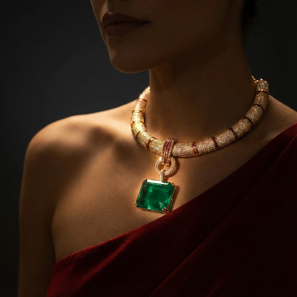 Camellias Emerald Link Necklace Set