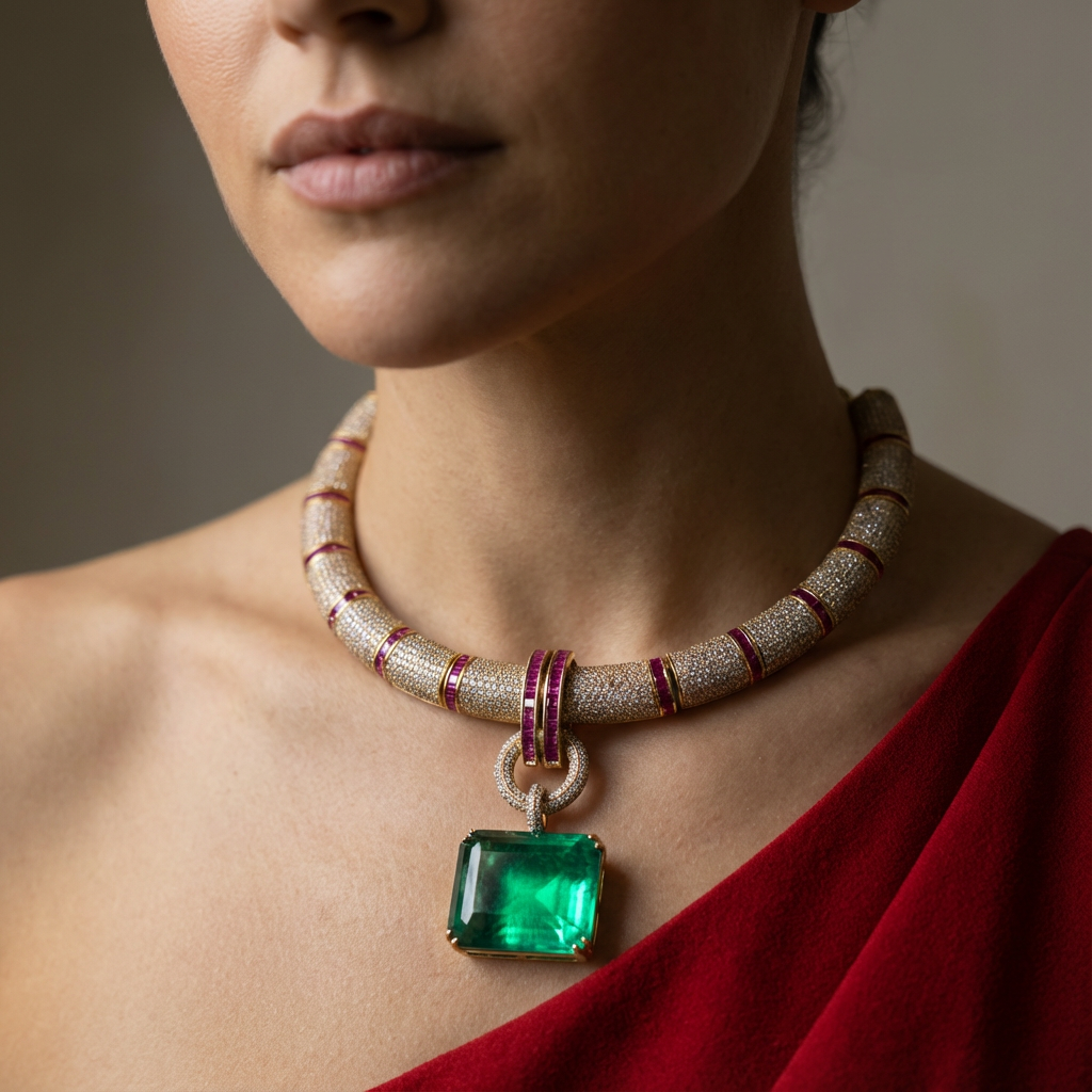 Camellias Emerald Link Necklace Set